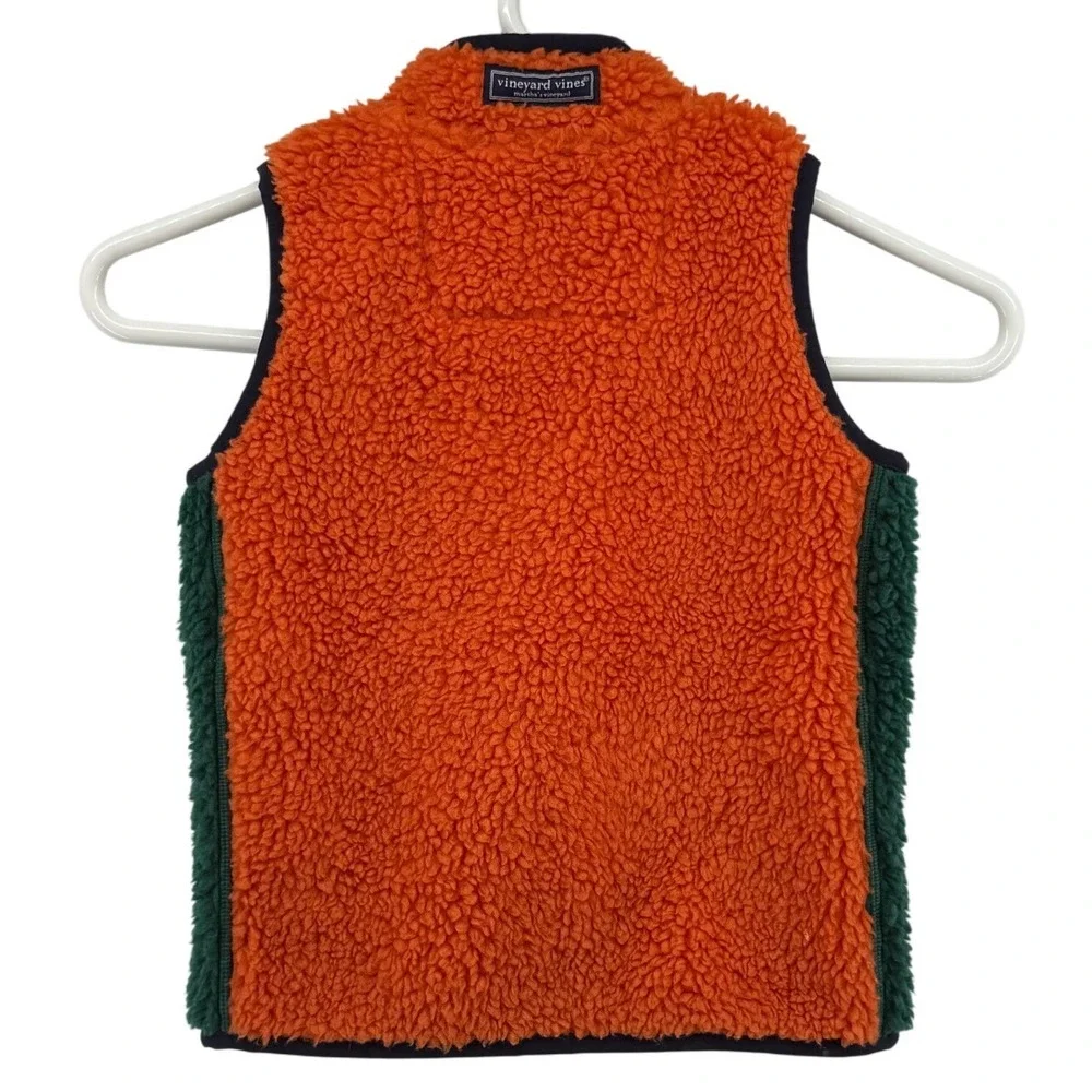 Vineyard Vines Boys 4T Sherpa Fleece Vest Colorblock Orange Navy Blue Green Zip